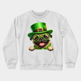 St Patricks Day Peeking Pug Dog Crewneck Sweatshirt